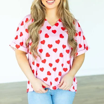 Cara Heart Print Collared Top