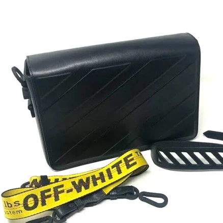 Off White Virgil Abloh Diagonal Stripe Binder Clip Bag Womens Black