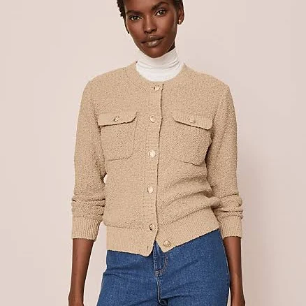 Ann Taylor Women's Bouclé Crew Neck Cardigan