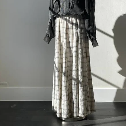 Anne Cotton & Linen Plaid Maxi Skirt