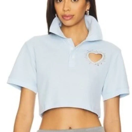 AREA Women's Crystal Heart Cutout Cropped Polo