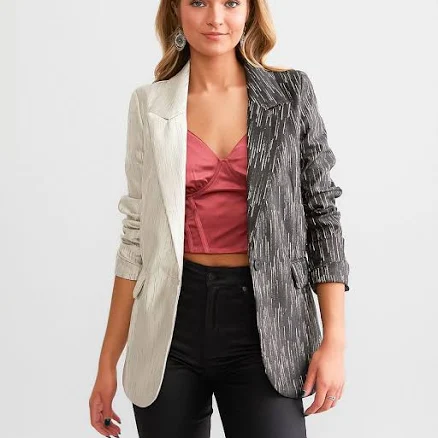 A. Peach Women's Polyester Metallic Split Blazer with Buckle