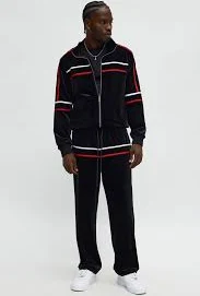 Fashion Nova Men's Velour Piped Courtside Track Jacket