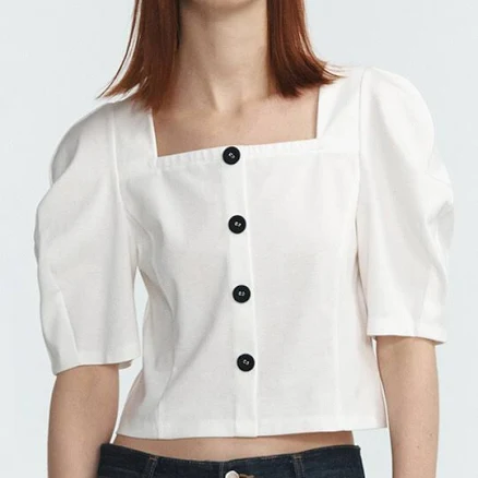 LINE STUDIO ONE Square Neck Puff Cropped Blouse