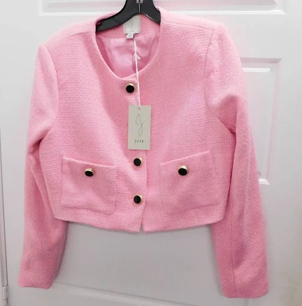 Joie Pink Tweed Crop Jacket Blazer Sz 10