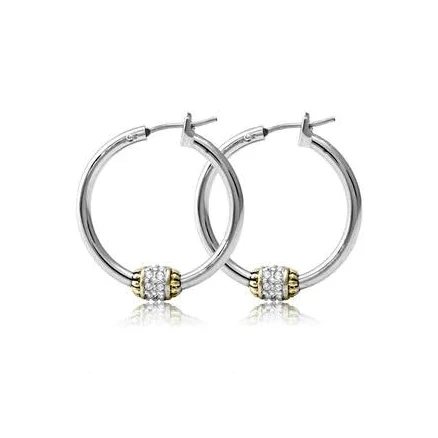John Medeiros Beaded Two Tone Pave Hoop Earrings