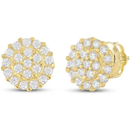 14K Yellow Gold Cubic Zirconia Circle Stud Earrings