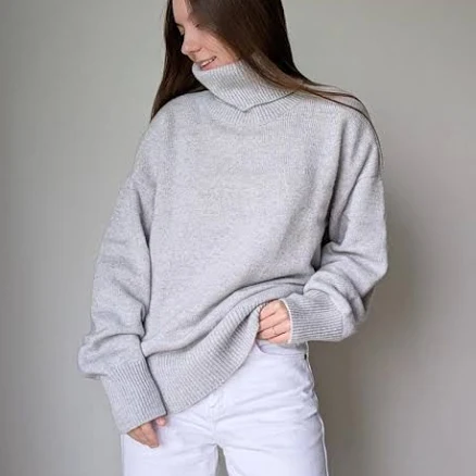 Women's Relaxed Fit Merino Wool Double Turtleneck Sweater