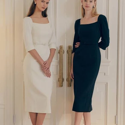 BAU by Bride And You Square Neck Three-quarter Sleeve H-line Midi Dress