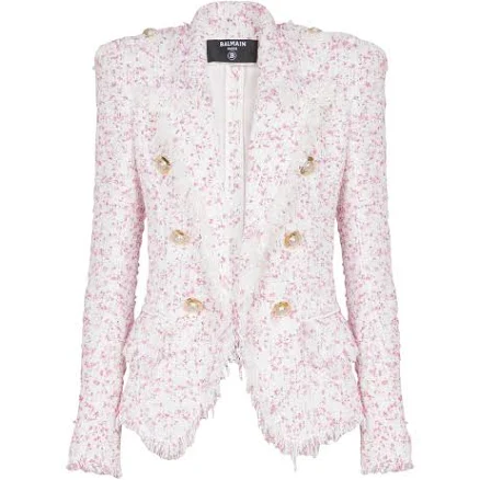 Balmain 6 Buttons Fitted Polka Dot Tweed Jacket