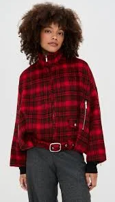 Checkered Oversized Blouson Belted Bomber