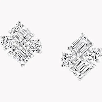 Graff Platinum and White Gold Emerald Cut and Round Diamond Earrings