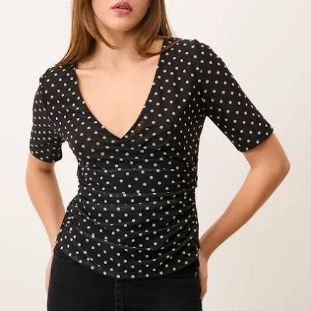 Rouje YURA top Black mesh wrap top with polka dots