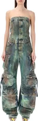 ATTICO Camouflage Pattern Denim Jumpsuit