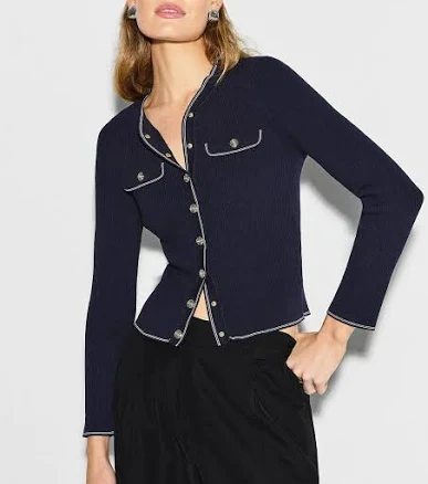 Mirolisa Contrast Stitching Cardigan Maje, Blue-cream, Female, Size 1