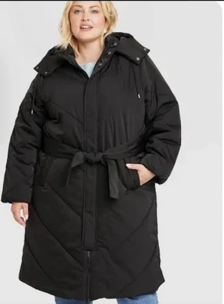Ava & Viv Belted Puffer Black Jacket10