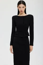 Crepe Boat Neckline Flare Jacket