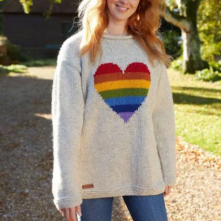 Pachamama Women's Knitted Rainbow Heart Jumper