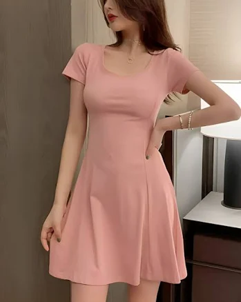Eunchae Le Sserafim Short Sleeve Flared Dress