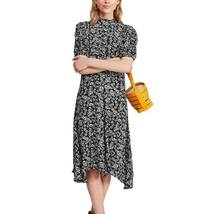 Free People $129 Jessie Prairie Print Midi Dress Black Tan Multi