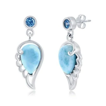 Sterling Silver Larimar Angel Wing Earrings