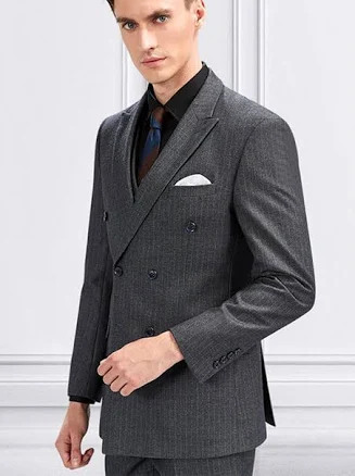Men's Wool-Blend Double-Breasted Pinstripe Suit