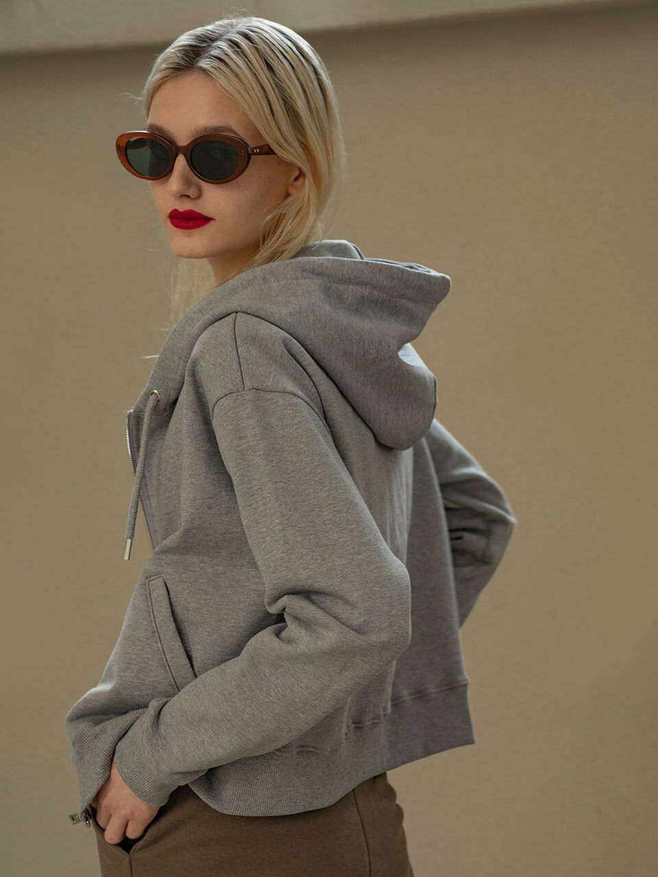 Crop Hoodie_Melange gray