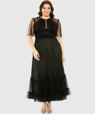 Mac Duggal Women's High Neck Polka Dot Tulle Gown