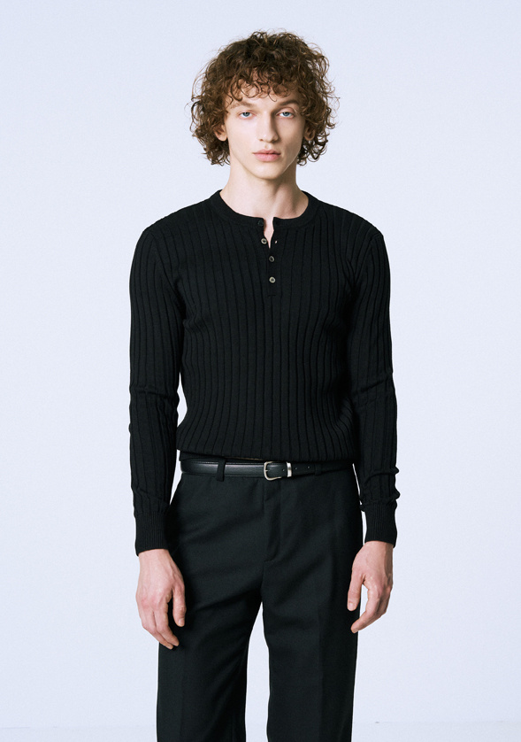 Henley Neck Knit - Black