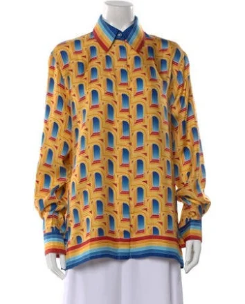 Casablanca L'Arche De Jour Silk Top in Blue/Yellow, Women's M