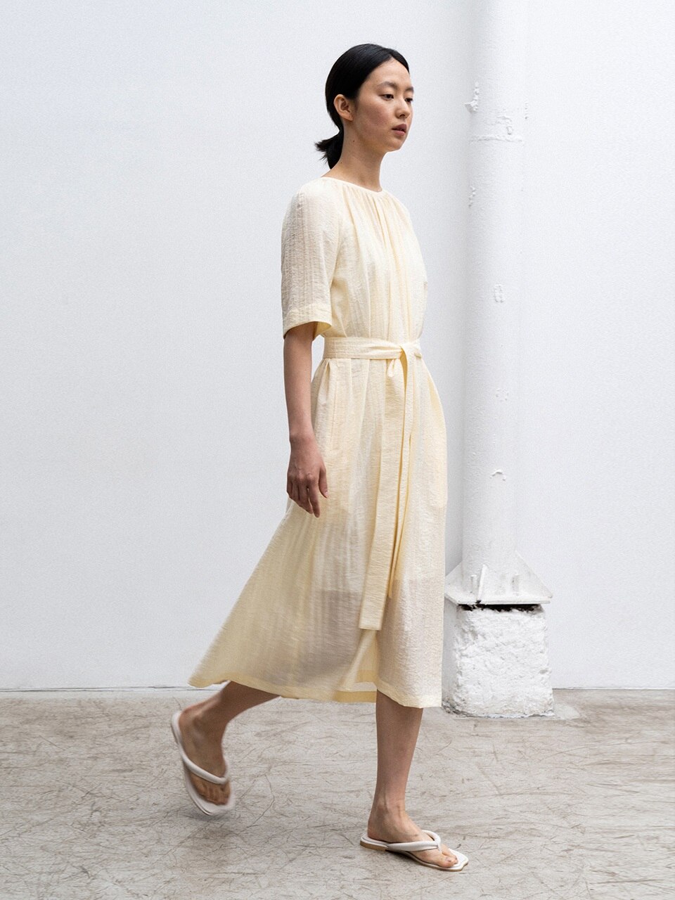 Gathered-neck Long Dress