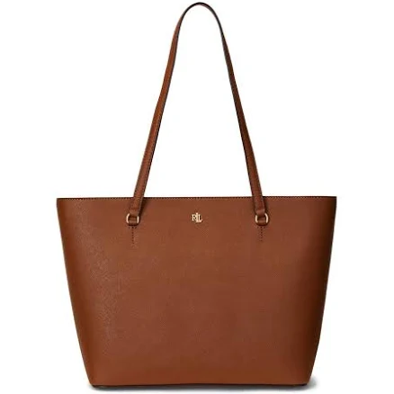 Ralph Lauren Crosshatch Leather Medium Karly Shopper Tote