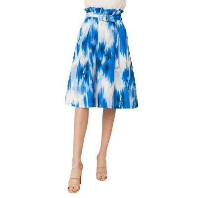 Slickblue Self-Buckle Belt Printed Pleated Skirt