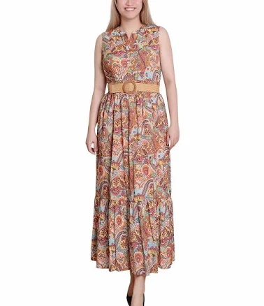NY Collection Sleeveless Belted Midi Dress
