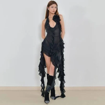 Fanc Club Garden of Eden Ruffled Halter High-Low Dress