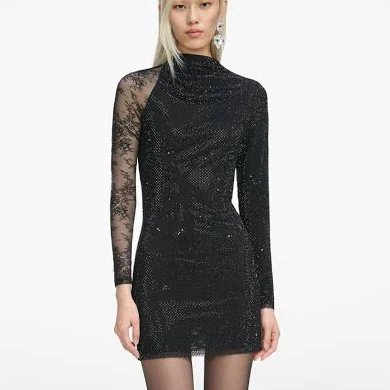 Self Portrait Rhinestone Mesh Cut Out Mini Dress