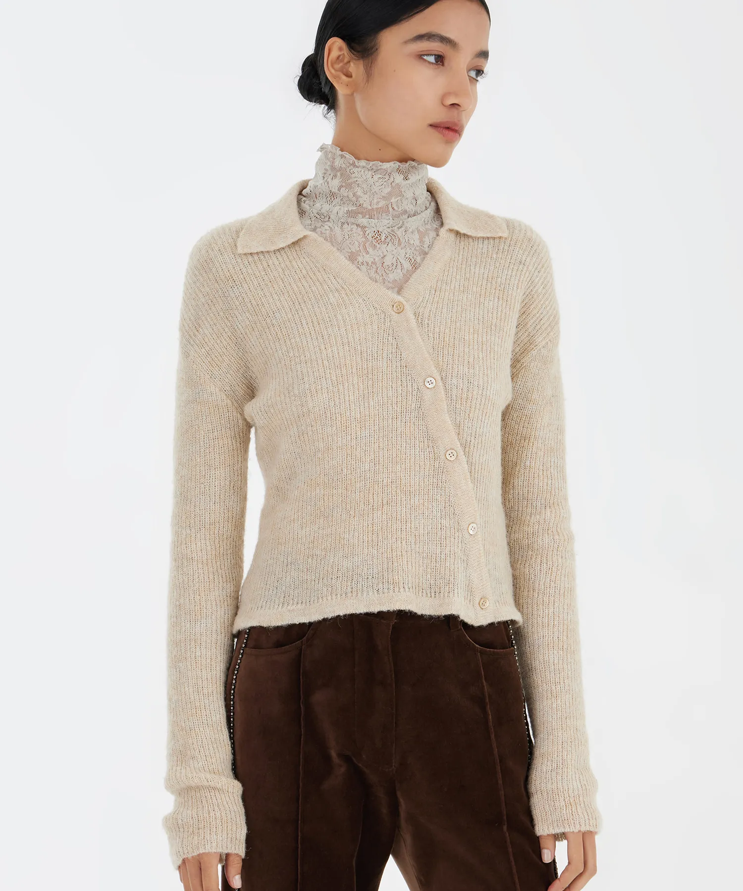 Asymmetric Ribbed Knit Top (Ivory)