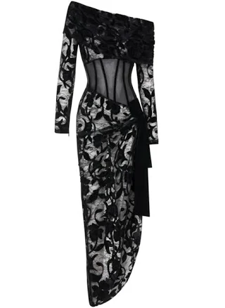 HALEIA Off Shoulder Lace MIDI Dress
