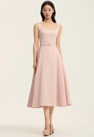 Crepe Square Neckline Sleeveless Flare Dress 2(m)