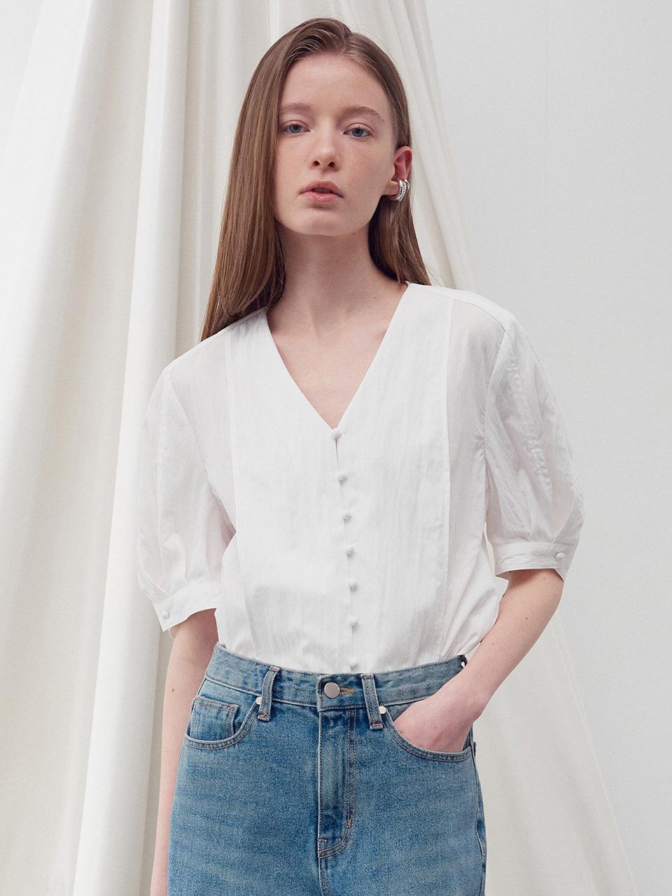 V Neck Button Blouse Top