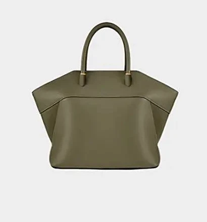 Soft Leather Top Handle Trapezoid Handbag