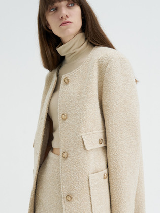 Beige Boucle Long Jacket