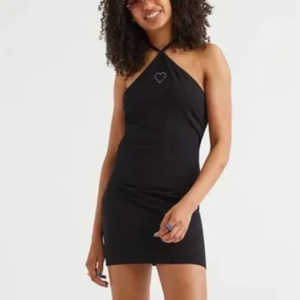 H&M Dresses | H&M Black Halter Neck Rhinestone Heart Bodycon Mini Dress Nwt Size Xxs/Xs | Color: Black | Size: Xxs | Lilro252's Closet