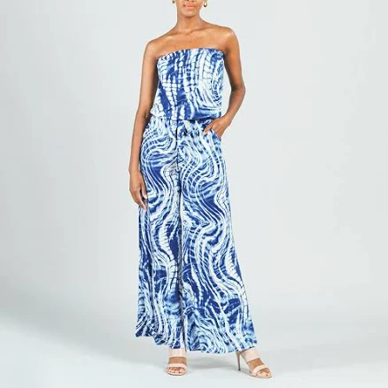 Womens Jumpsuit Tube Top Pocket Swirl Wave