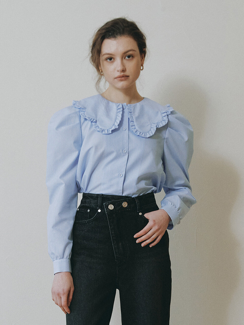 Cloud Puff Blouse_Stripe(EEOO3BLR01W)