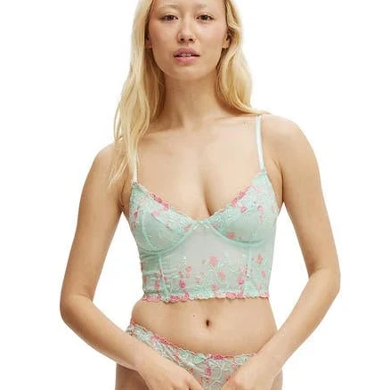 Cotton On Women's Margot Embroidered Mesh Longline Bralette