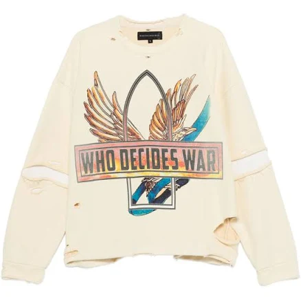 Who Decides War Graphic Print Sweater with Cutout