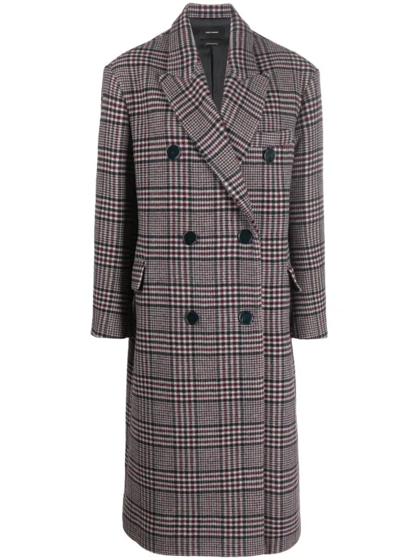 Check-print Buttoned Coat