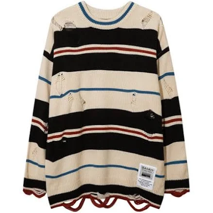 CLOUT COLLECTION Heavy Distress Striped Wool Sweater