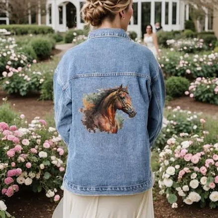 Watercolor Horse Equestrian Denim Jacket